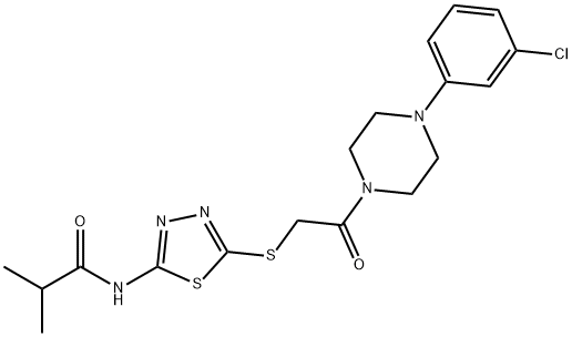 N-[5-({2-[4-(3-chlorophenyl)-1-piperazinyl]-2-oxoethyl}sulfanyl)-1,3,4-thiadiazol-2-yl]-2-methylpropanamide Struktur