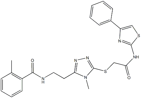 2-methyl-N-{2-[4-methyl-5-({2-oxo-2-[(4-phenyl-1,3-thiazol-2-yl)amino]ethyl}sulfanyl)-4H-1,2,4-triazol-3-yl]ethyl}benzamide Struktur