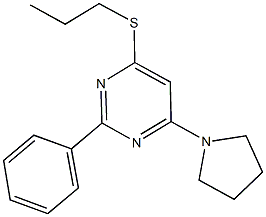 2-phenyl-6-(1-pyrrolidinyl)-4-pyrimidinyl propyl sulfide Struktur