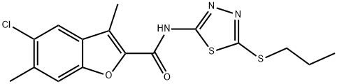 5-chloro-3,6-dimethyl-N-[5-(propylsulfanyl)-1,3,4-thiadiazol-2-yl]-1-benzofuran-2-carboxamide Struktur