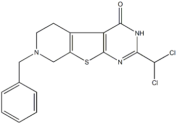 7-benzyl-2-(dichloromethyl)-5,6,7,8-tetrahydropyrido[4',3':4,5]thieno[2,3-d]pyrimidin-4(3H)-one Struktur