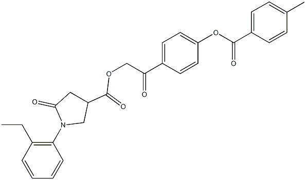 2-{4-[(4-methylbenzoyl)oxy]phenyl}-2-oxoethyl 1-(2-ethylphenyl)-5-oxo-3-pyrrolidinecarboxylate Struktur