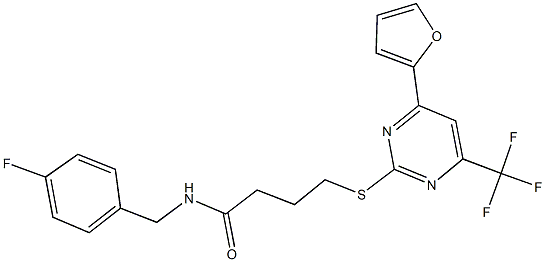 N-(4-fluorobenzyl)-4-{[4-(2-furyl)-6-(trifluoromethyl)-2-pyrimidinyl]sulfanyl}butanamide Struktur