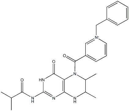 1-benzyl-3-[(2-(isobutyrylamino)-6,7-dimethyl-4-oxo-4,6,7,8-tetrahydro-5(3H)-pteridinyl)carbonyl]pyridinium Struktur