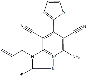 1-allyl-5-amino-6,8-dicyano-7-(2-furyl)-1H-[1,2,4]triazolo[1,5-a]pyridin-4-ium-2-thiolate Struktur