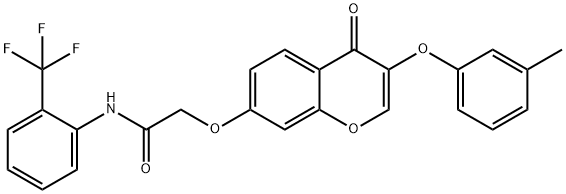 2-{[3-(3-methylphenoxy)-4-oxo-4H-chromen-7-yl]oxy}-N-[2-(trifluoromethyl)phenyl]acetamide Struktur