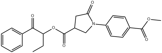 1-benzoylpropyl 1-[4-(methoxycarbonyl)phenyl]-5-oxo-3-pyrrolidinecarboxylate Struktur