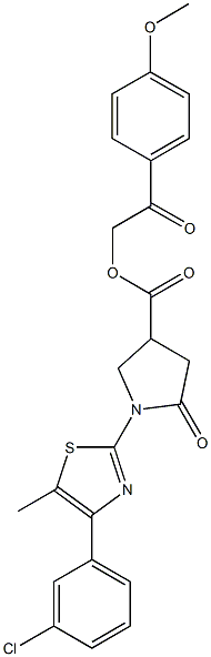 2-(4-methoxyphenyl)-2-oxoethyl 1-[4-(3-chlorophenyl)-5-methyl-1,3-thiazol-2-yl]-5-oxo-3-pyrrolidinecarboxylate Struktur