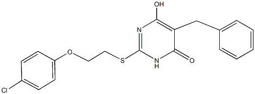 5-benzyl-2-{[2-(4-chlorophenoxy)ethyl]sulfanyl}-6-hydroxy-4(3H)-pyrimidinone Struktur