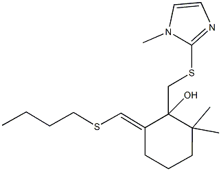 6-[(butylsulfanyl)methylene]-2,2-dimethyl-1-{[(1-methyl-1H-imidazol-2-yl)sulfanyl]methyl}cyclohexanol Struktur