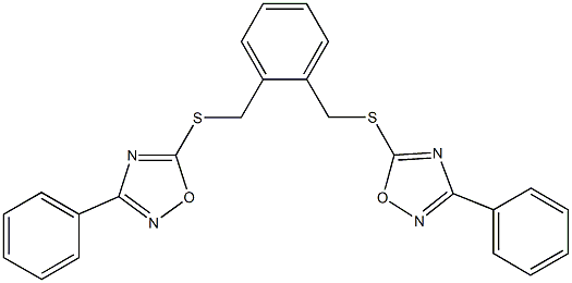 3-phenyl-5-[(2-{[(3-phenyl-1,2,4-oxadiazol-5-yl)sulfanyl]methyl}benzyl)sulfanyl]-1,2,4-oxadiazole Struktur