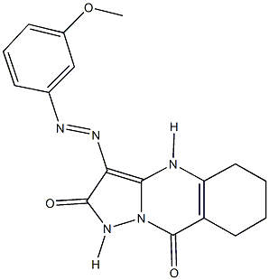 3-[(3-methoxyphenyl)diazenyl]-5,6,7,8-tetrahydropyrazolo[5,1-b]quinazoline-2,9(1H,4H)-dione Struktur