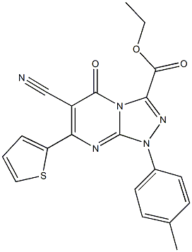 ethyl 6-cyano-1-(4-methylphenyl)-5-oxo-7-(2-thienyl)-1,5-dihydro[1,2,4]triazolo[4,3-a]pyrimidine-3-carboxylate Struktur