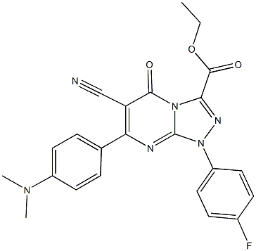 ethyl 6-cyano-7-[4-(dimethylamino)phenyl]-1-(4-fluorophenyl)-5-oxo-1,5-dihydro[1,2,4]triazolo[4,3-a]pyrimidine-3-carboxylate Struktur