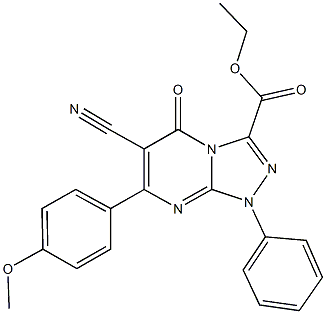 ethyl 6-cyano-7-(4-methoxyphenyl)-5-oxo-1-phenyl-1,5-dihydro[1,2,4]triazolo[4,3-a]pyrimidine-3-carboxylate Struktur