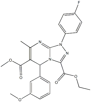 3-ethyl 6-methyl 1-(4-fluorophenyl)-5-(3-methoxyphenyl)-7-methyl-1,5-dihydro[1,2,4]triazolo[4,3-a]pyrimidine-3,6-dicarboxylate Struktur