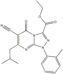 ethyl 6-cyano-7-isobutyl-1-(2-methylphenyl)-5-oxo-1,5-dihydro[1,2,4]triazolo[4,3-a]pyrimidine-3-carboxylate Struktur