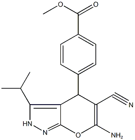 methyl 4-(6-amino-5-cyano-3-isopropyl-2,4-dihydropyrano[2,3-c]pyrazol-4-yl)benzoate Struktur