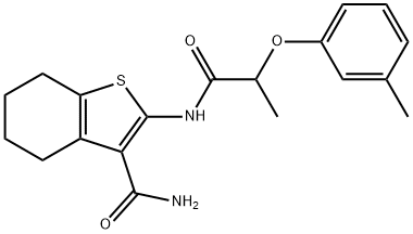 2-{[2-(3-methylphenoxy)propanoyl]amino}-4,5,6,7-tetrahydro-1-benzothiophene-3-carboxamide Struktur