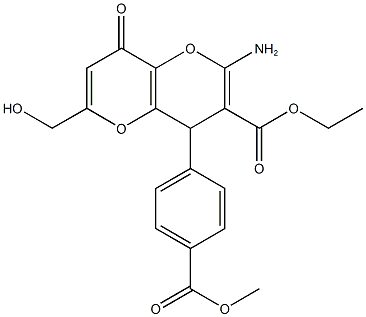 ethyl 2-amino-6-(hydroxymethyl)-4-[4-(methoxycarbonyl)phenyl]-8-oxo-4,8-dihydropyrano[3,2-b]pyran-3-carboxylate Struktur