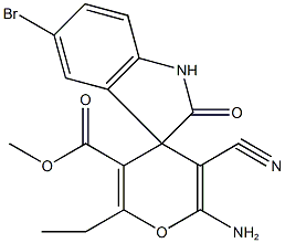 methyl 6'-amino-5-bromo-5'-cyano-2'-ethyl-1,3-dihydro-2-oxospiro[2H-indole-3,4'-(4'H)-pyran]-3'-carboxylate Struktur