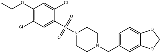 4-{[4-(1,3-benzodioxol-5-ylmethyl)-1-piperazinyl]sulfonyl}-2,5-dichlorophenyl ethyl ether Struktur