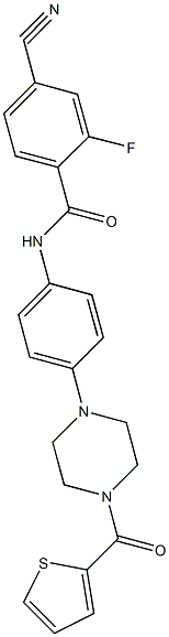 4-cyano-2-fluoro-N-{4-[4-(2-thienylcarbonyl)-1-piperazinyl]phenyl}benzamide Struktur