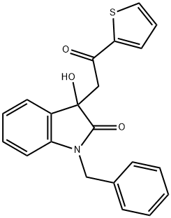 1-benzyl-3-hydroxy-3-[2-oxo-2-(2-thienyl)ethyl]-1,3-dihydro-2H-indol-2-one Struktur