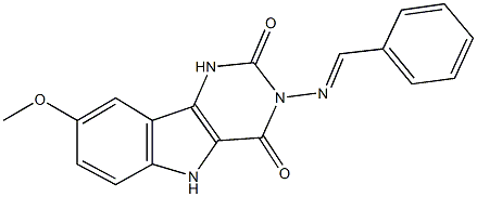 3-(benzylideneamino)-8-methoxy-1H-pyrimido[5,4-b]indole-2,4(3H,5H)-dione Struktur