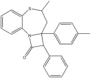 4-methyl-2a-(4-methylphenyl)-2-phenyl-2,2a,3,4-tetrahydro-1H-azeto[2,1-d][1,5]benzothiazepin-1-one Struktur