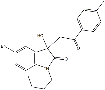 5-bromo-1-butyl-3-hydroxy-3-[2-(4-methylphenyl)-2-oxoethyl]-1,3-dihydro-2H-indol-2-one Struktur