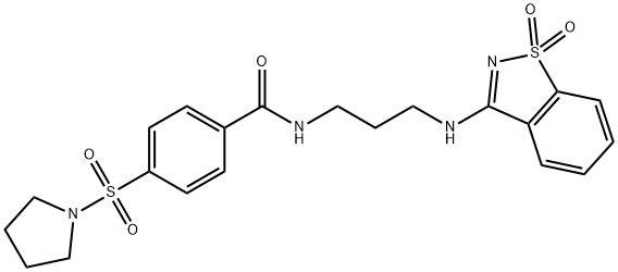 N-{3-[(1,1-dioxido-1,2-benzisothiazol-3-yl)amino]propyl}-4-(1-pyrrolidinylsulfonyl)benzamide Struktur