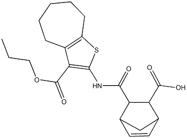 3-({[3-(propoxycarbonyl)-5,6,7,8-tetrahydro-4H-cyclohepta[b]thien-2-yl]amino}carbonyl)bicyclo[2.2.1]hept-5-ene-2-carboxylic acid Struktur