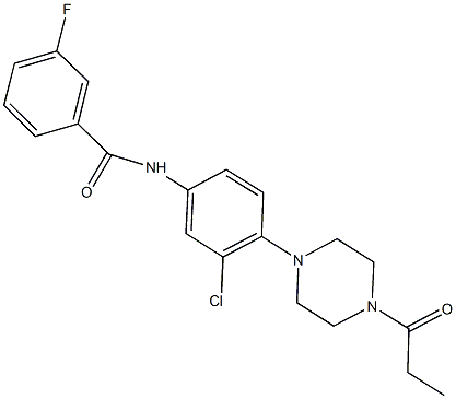 N-[3-chloro-4-(4-propionyl-1-piperazinyl)phenyl]-3-fluorobenzamide Struktur