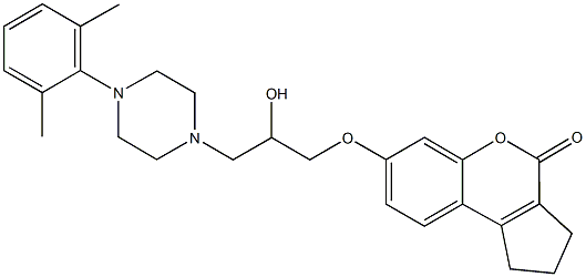 7-{3-[4-(2,6-dimethylphenyl)-1-piperazinyl]-2-hydroxypropoxy}-2,3-dihydrocyclopenta[c]chromen-4(1H)-one Struktur