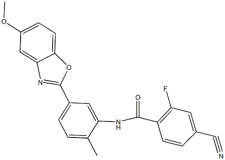 4-cyano-2-fluoro-N-[5-(5-methoxy-1,3-benzoxazol-2-yl)-2-methylphenyl]benzamide Struktur