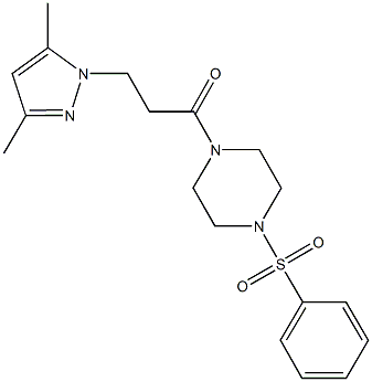 1-[3-(3,5-dimethyl-1H-pyrazol-1-yl)propanoyl]-4-(phenylsulfonyl)piperazine Struktur