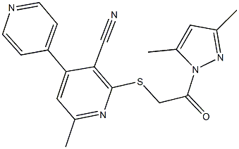 3-cyano-2-{[2-(3,5-dimethyl-1H-pyrazol-1-yl)-2-oxoethyl]sulfanyl}-6-methyl-4,4'-bipyridine Struktur