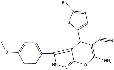 6-amino-4-(5-bromo-2-thienyl)-3-(4-methoxyphenyl)-2,4-dihydropyrano[2,3-c]pyrazole-5-carbonitrile Struktur