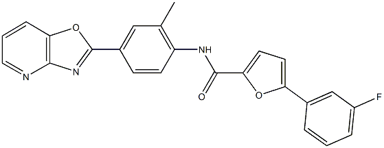 5-(3-fluorophenyl)-N-(2-methyl-4-[1,3]oxazolo[4,5-b]pyridin-2-ylphenyl)-2-furamide Struktur