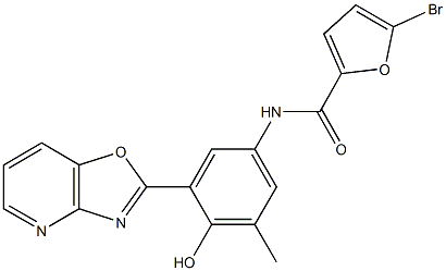 5-bromo-N-(4-hydroxy-3-methyl-5-[1,3]oxazolo[4,5-b]pyridin-2-ylphenyl)-2-furamide Struktur