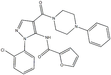 N-{1-(2-chlorophenyl)-4-[(4-phenyl-1-piperazinyl)carbonyl]-1H-pyrazol-5-yl}-2-furamide Struktur