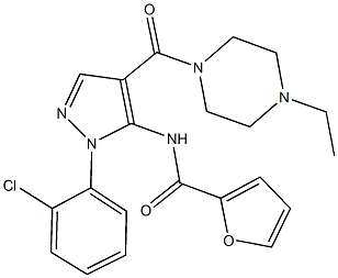 N-{1-(2-chlorophenyl)-4-[(4-ethyl-1-piperazinyl)carbonyl]-1H-pyrazol-5-yl}-2-furamide Struktur