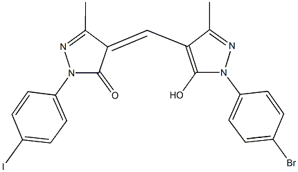 4-{[1-(4-bromophenyl)-5-hydroxy-3-methyl-1H-pyrazol-4-yl]methylene}-2-(4-iodophenyl)-5-methyl-2,4-dihydro-3H-pyrazol-3-one Struktur