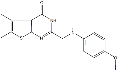 2-[(4-methoxyanilino)methyl]-5,6-dimethylthieno[2,3-d]pyrimidin-4(3H)-one Struktur