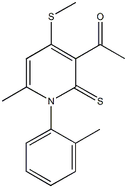 1-[6-methyl-1-(2-methylphenyl)-4-(methylsulfanyl)-2-thioxo-1,2-dihydro-3-pyridinyl]ethanone Struktur