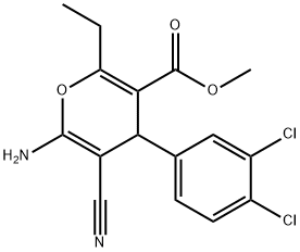 methyl 6-amino-5-cyano-4-(3,4-dichlorophenyl)-2-ethyl-4H-pyran-3-carboxylate Struktur