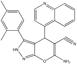 6-amino-3-(2,4-dimethylphenyl)-4-(4-quinolinyl)-2,4-dihydropyrano[2,3-c]pyrazole-5-carbonitrile Struktur