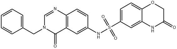 N-(3-benzyl-4-oxo-3,4-dihydro-6-quinazolinyl)-3-oxo-3,4-dihydro-2H-1,4-benzoxazine-6-sulfonamide Struktur