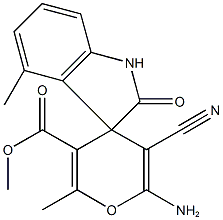 methyl 6'-amino-5'-cyano-2',4-dimethyl-2-oxo-1,3-dihydrospiro[2H-indole-3,4'-(4'H)-pyran]-3'-carboxylate Struktur